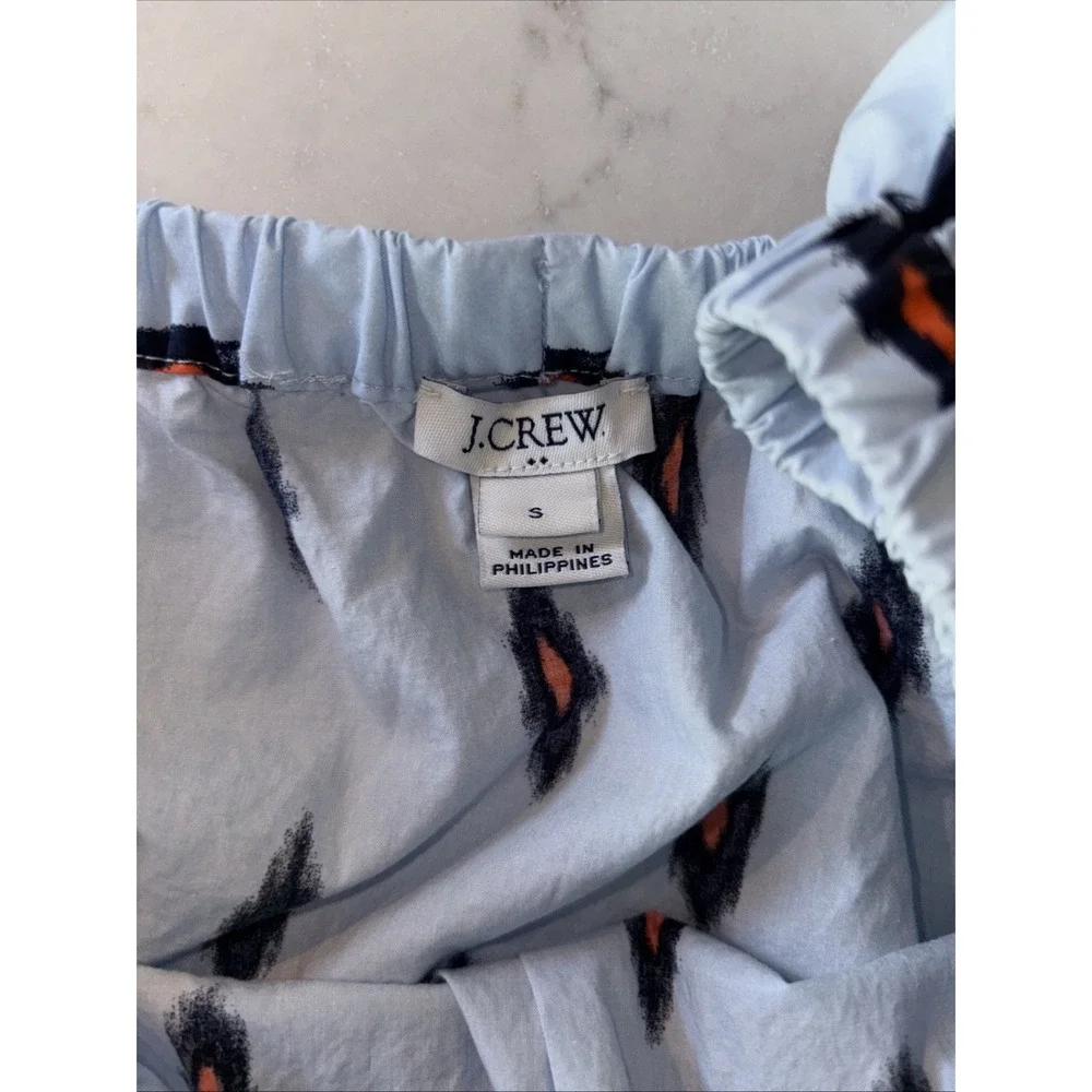 J. Crew Off‎ Shoulder Ikat Dress Blue Size Small Ruffles 100% Cotton Sun Shift